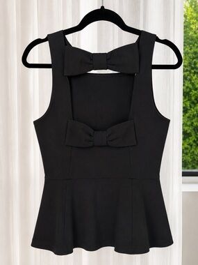 Kate Spade New York Live Colorfully Black Peplum Bow Top Size 8